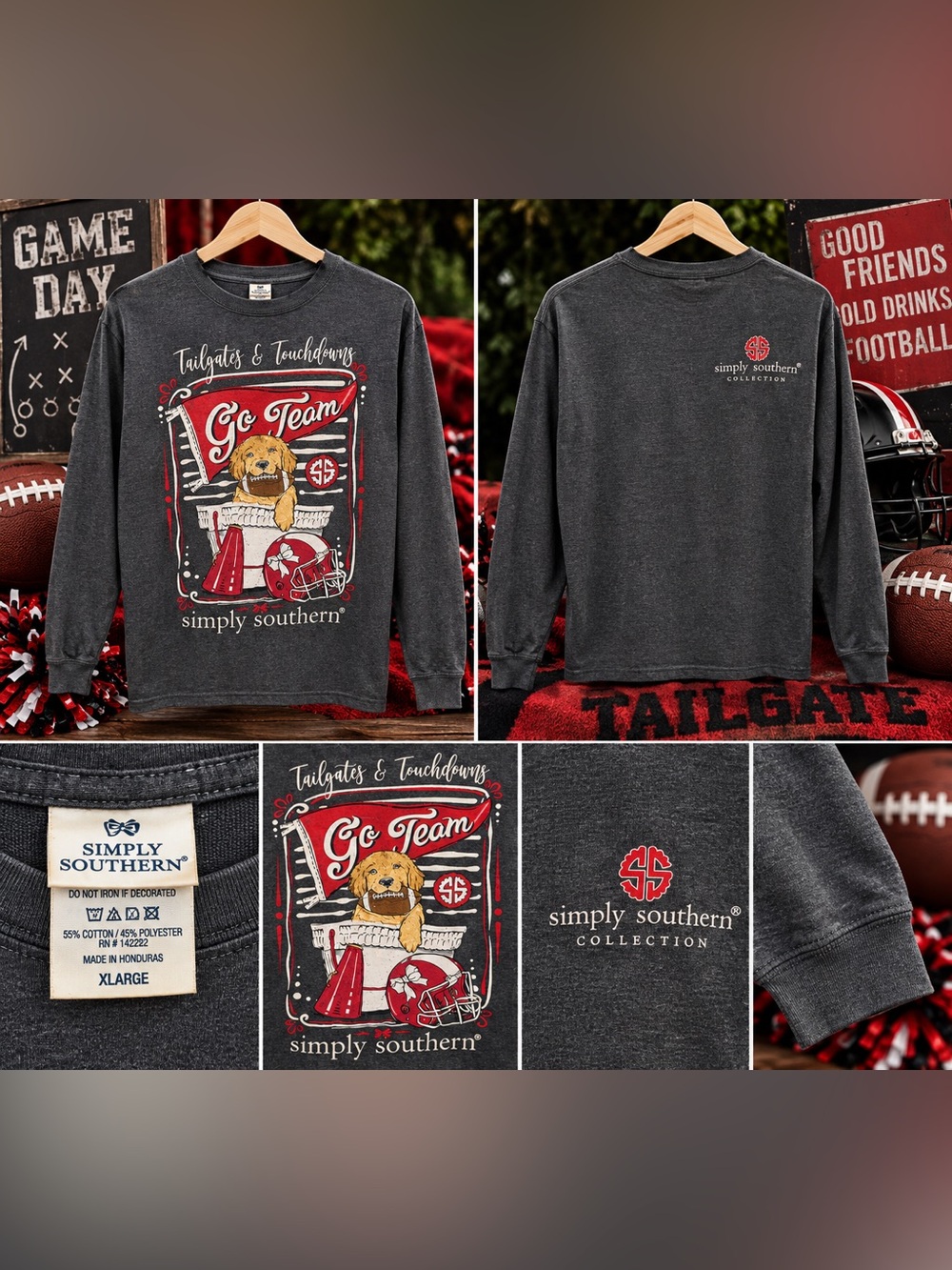 Simply Southern Tailgates & Touchdowns Football Long Sleeve Shirt XL
